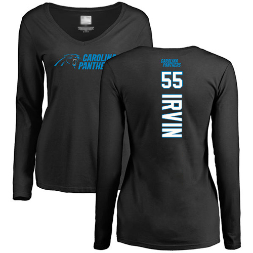 Carolina Panthers Black Women Bruce Irvin Backer Slim Fit NFL Football #55 Long Sleeve T Shirt